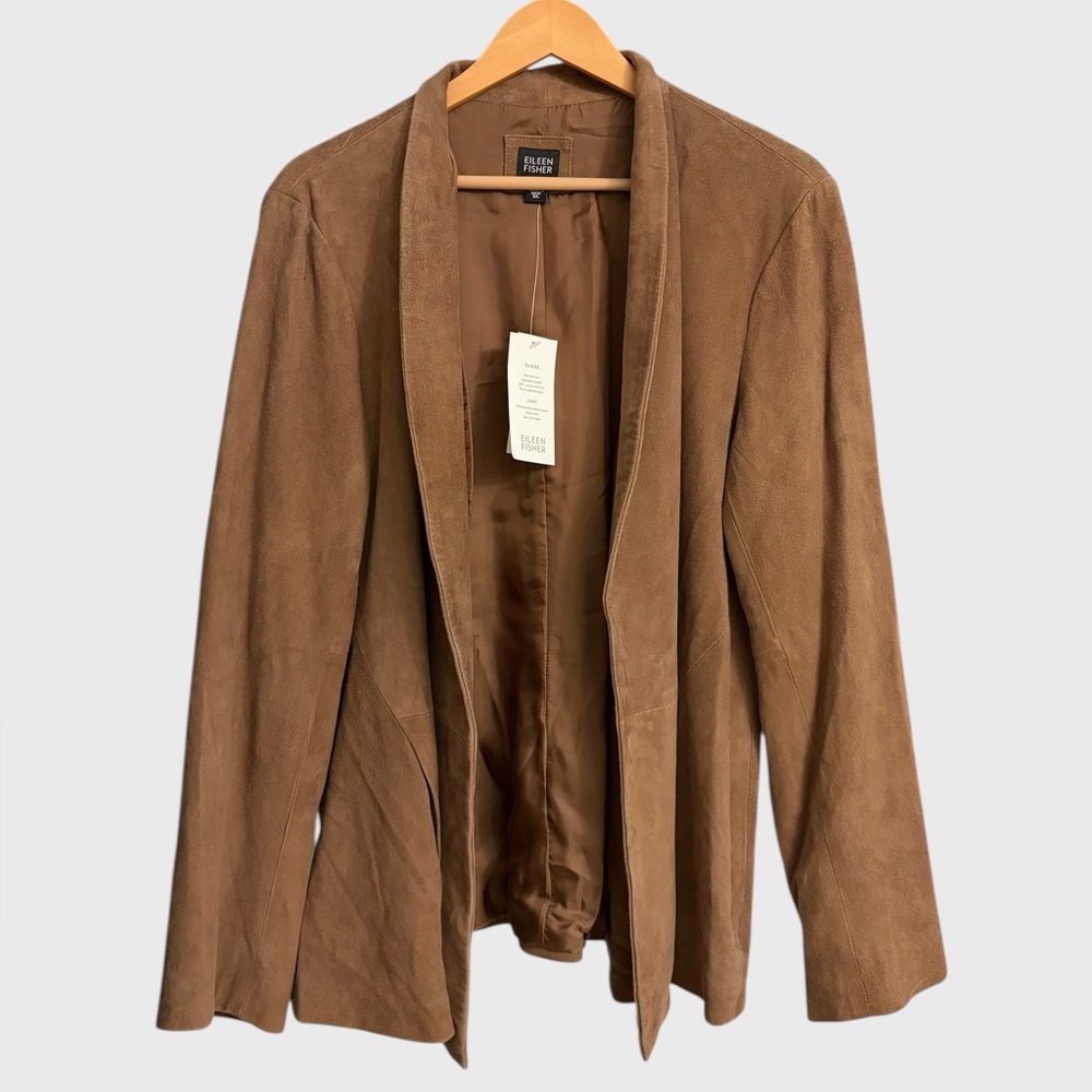 NWT Eileen Fisher Goat Suede Open Front Jacket Women's Size XL Camel Tan Earthy